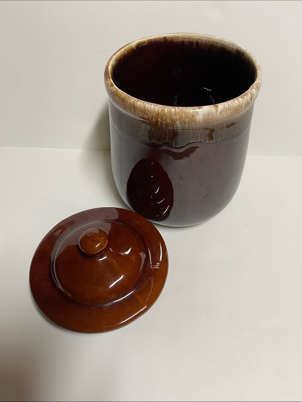 Vintage McCoy Crock Cookie Jar 135 w/Lid Brown Drip Pottery Kitchenware